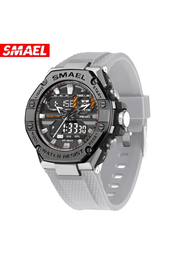 Men's Digital Sport Watch – Dual Time, LED Light, Waterproof, Student-Friendly Design
