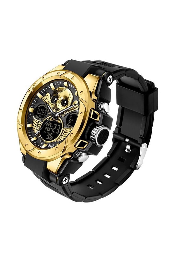 Men's Dual Display Sports Watch – 5ATM Waterproof Quartz Wristwatch with LED Backlight & Tactical Design
