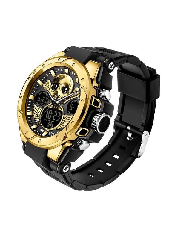Men's Dual Display Sports Watch – 5ATM Waterproof Quartz Wristwatch with LED Backlight & Tactical Design