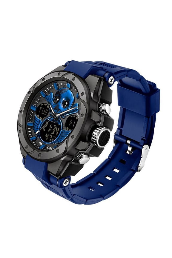 Men's Dual Display Sports Watch – 5ATM Waterproof Quartz Wristwatch with LED Backlight & Tactical Design