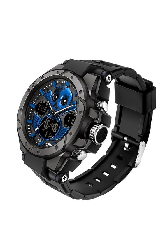 Men's Dual Display Sports Watch – 5ATM Waterproof Quartz Wristwatch with LED Backlight & Tactical Design