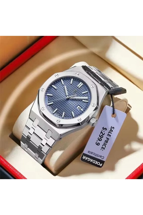 Men's Elegant Quartz Wristwatch – Waterproof Build with Refined Steel Bracelet