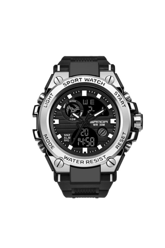 Men's Large Dial Sport Watch – Dual Display, Waterproof, Multifunctional Electronic Design