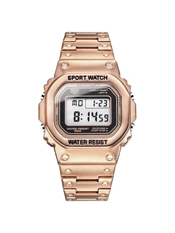 Men's Luxury LED Digital Watch – 5ATM Waterproof Stainless Steel Wristwatch for Casual Wear