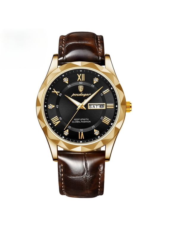 Men's Luxury Leather Watch – Waterproof, Quartz Movement, Luminous Calendar