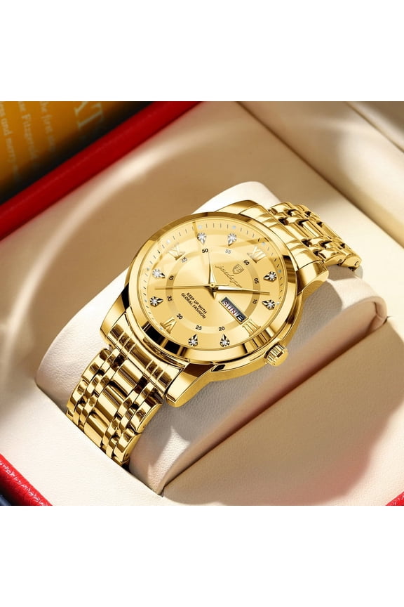 Men's Luxury Quartz Watch – Diamond-Accented Bezel, Waterproof Stainless Steel, Luminous Dial & Date Display
