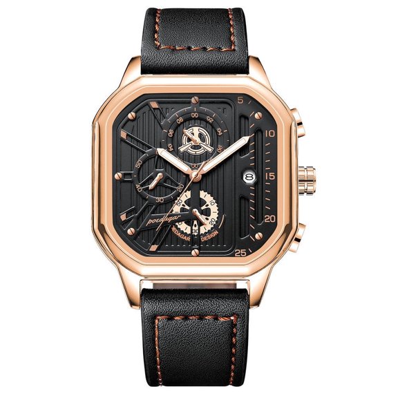 EXPLOJOY Men's Luxury Quartz Watch – Leather Strap, Waterproof Chronograph, Luminous Dial, Date Display