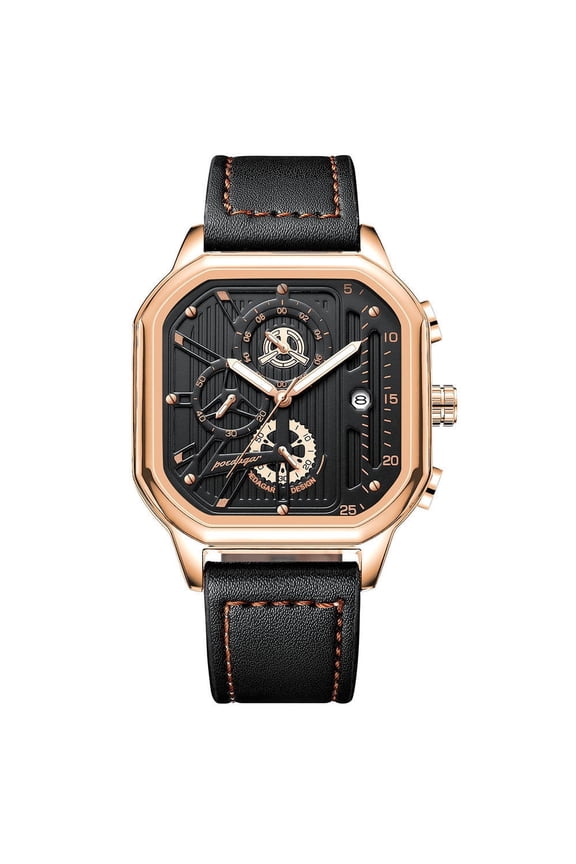 Men's Luxury Quartz Watch – Leather Strap, Waterproof Chronograph, Luminous Dial, Date Display