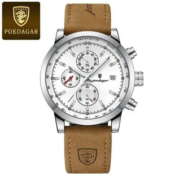 EXPLOJOY Men's Luxury Quartz Watch – Leather Strap, Waterproof, Chronograph, Luminous Dial, Date Display