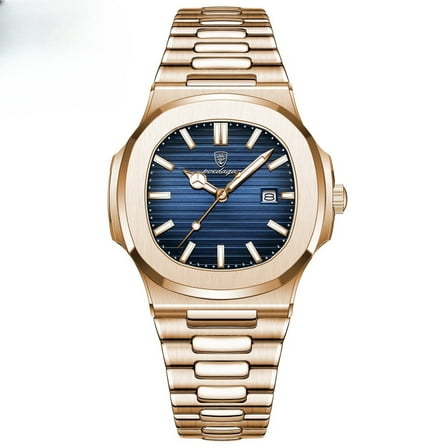 Explojoy Men's Luxury Quartz Watch – Rose Gold Stainless Steel, Waterproof, Date Display