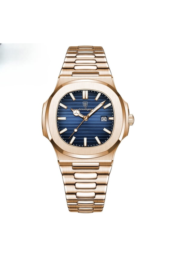 Men's Luxury Quartz Watch – Rose Gold Stainless Steel, Waterproof, Date Display