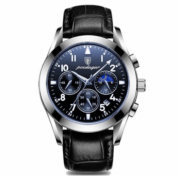 EXPLOJOY Men's Luxury Quartz Watch – Waterproof, Luminous Dial, Date Display, Genuine Leather Strap