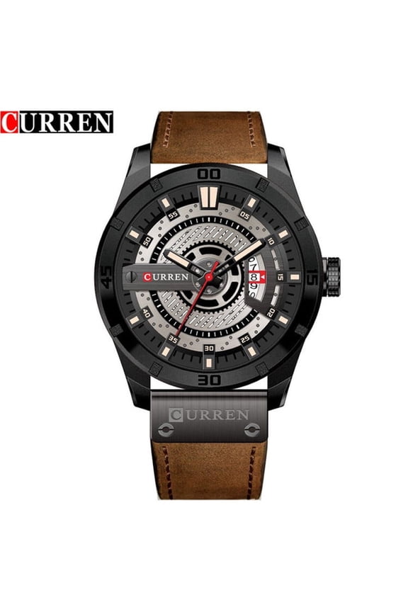 Men's Luxury Sport Watch – Quartz Movement, Waterproof, Date Display, Luminous Dial, Leather Strap