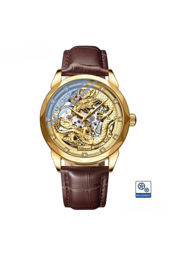 Men's Mechanical Watch – Dragon Skeleton Design with Auto Date and Luminous Dial