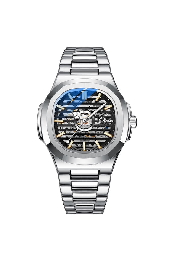 Men's Mechanical Watch – Skeleton Dial, Auto Winding, Stainless Steel, Water Resistant