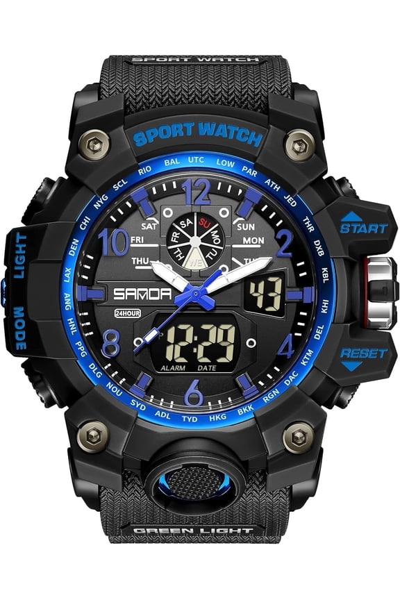 Men's Military Digital Sports Watch – Waterproof Outdoor Wristwatch with LED Display, Alarm, Date & Stopwatch