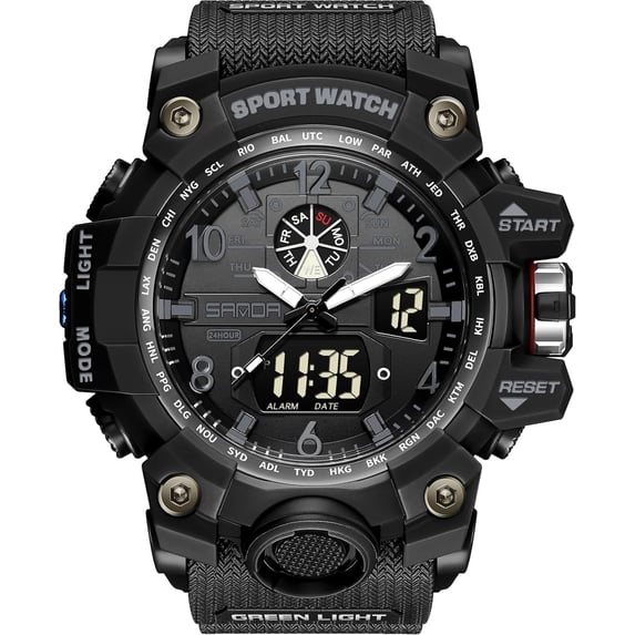 EXPLOJOY Men's Military Digital Sports Watch – Waterproof Outdoor Wristwatch with LED Display, Alarm, Date & Stopwatch