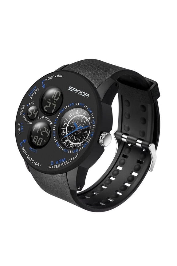 Men's Military Quartz Sports Watch – Waterproof Dual Display Wristwatch with Chronograph & LED Backlight