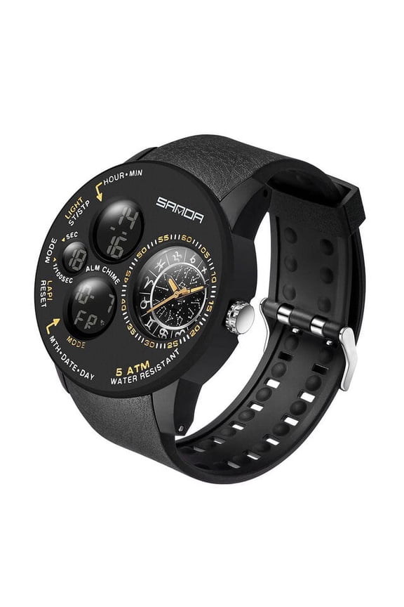 Men's Military Quartz Sports Watch – Waterproof Dual Display Wristwatch with Chronograph & LED Backlight