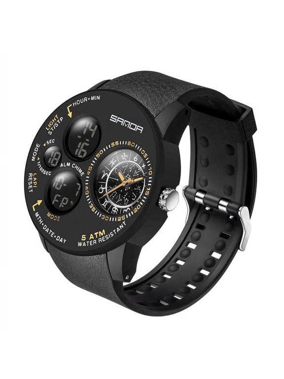 Men's Military Sport Watch Dual Display Quartz Wristwatch, Waterproof Outdoor Timepiece