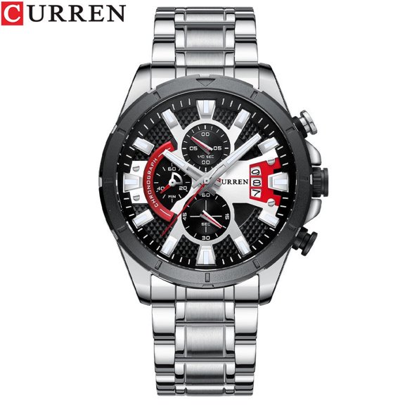 Explojoy Men's Quartz Chronograph Watch – 48mm Big Dial, Calendar, 3ATM Waterproof, Blue Steel Strap