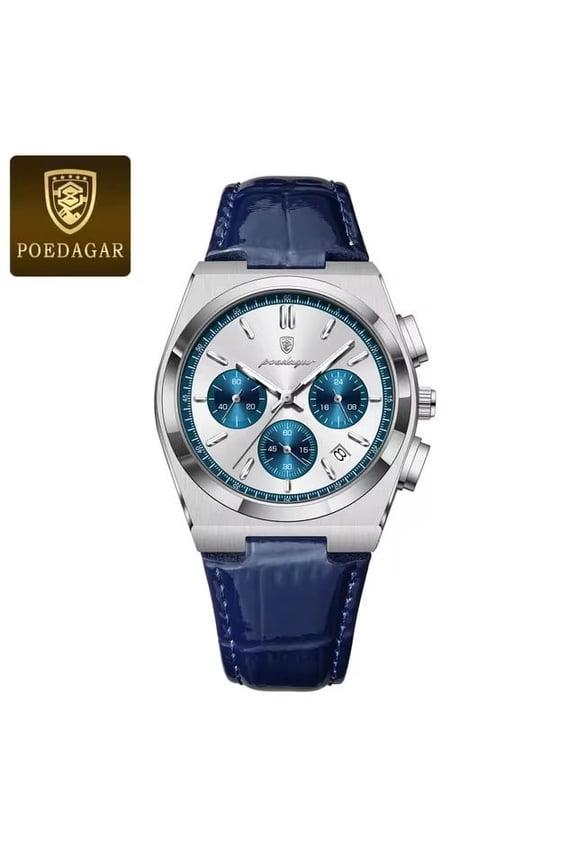 Men's Quartz Chronograph Watch – Waterproof, Luminous Dial, Date Display, Luxury Leather Strap