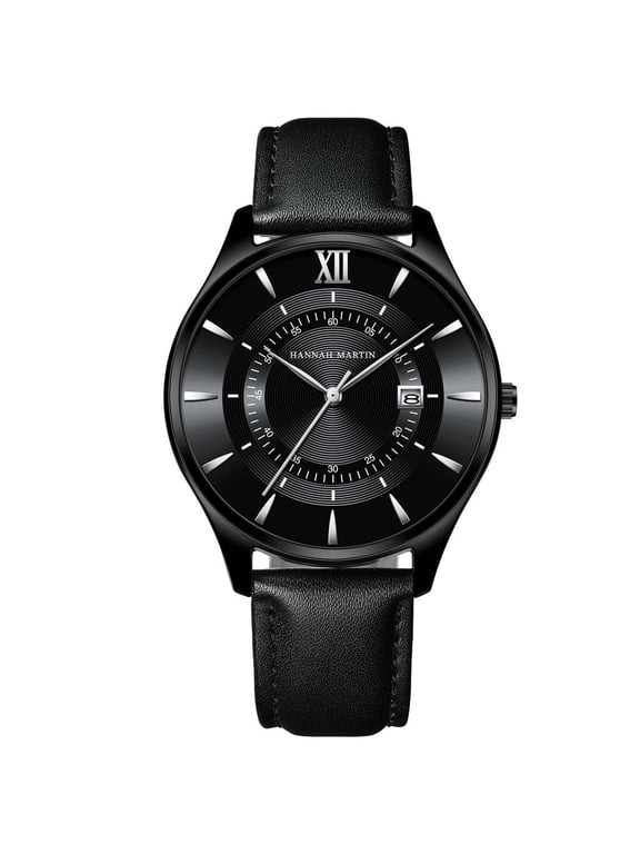 Men's Quartz Watch – Double Scale Calendar, Waterproof, Leather Strap