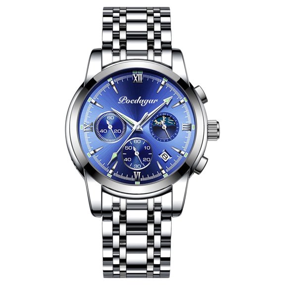 EXPLOJOY Men's Quartz Watch – Moon Phase, Waterproof, Stainless Steel, Luminous Calendar
