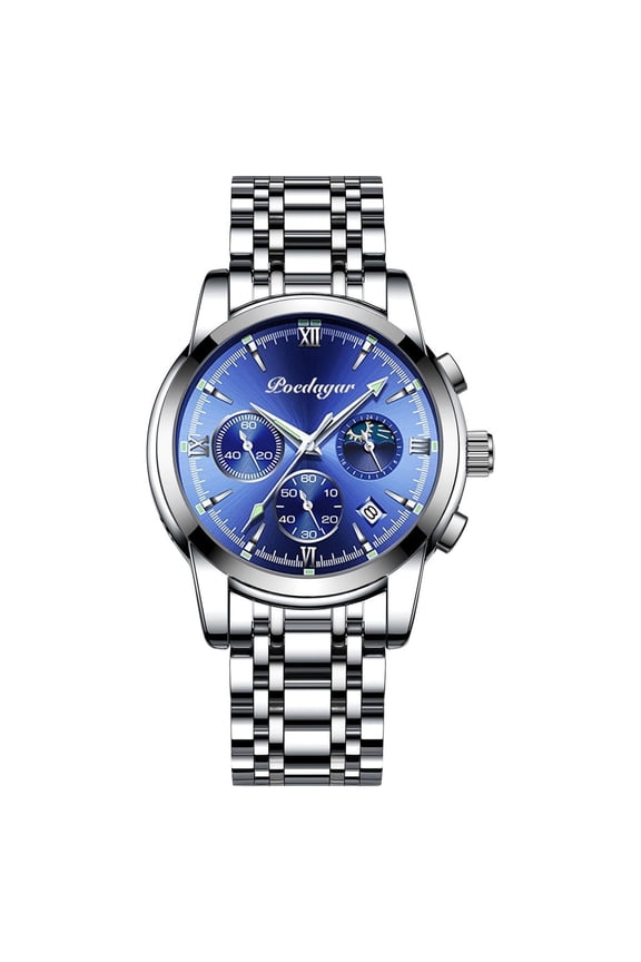 Men's Quartz Watch – Moon Phase, Waterproof, Stainless Steel, Luminous Calendar