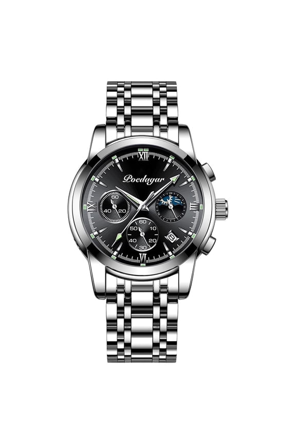 Men's Quartz Watch – Moon Phase, Waterproof, Stainless Steel, Luminous Calendar