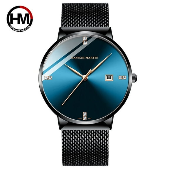 EXPLOJOY Men's Quartz Watch with Japanese Movement, Rhinestone Accents & Business Calendar