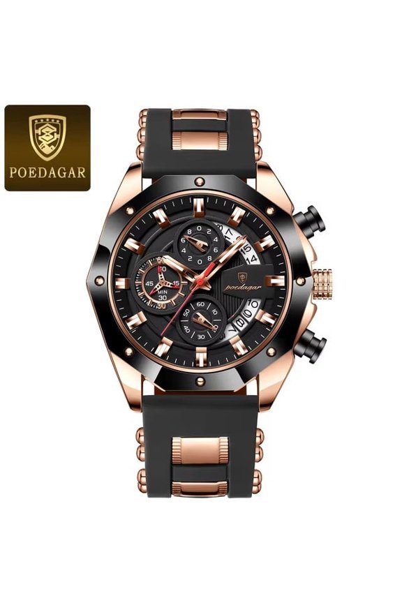 Men's Silicone Strap Watch – Chronograph Function, Quartz Core, 30M Waterproof