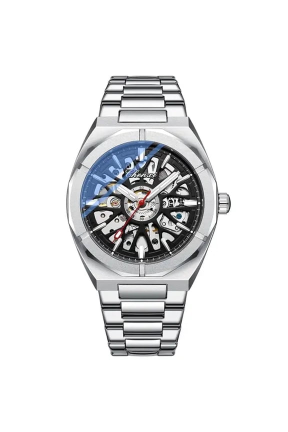 Men's Skeleton Automatic Watch – Waterproof Stainless Steel Business Timepiece with Mechanical Movement
