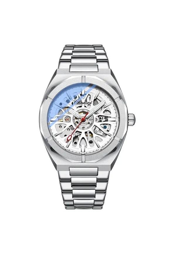 Men's Skeleton Automatic Watch – Waterproof Stainless Steel Business Timepiece with Mechanical Movement