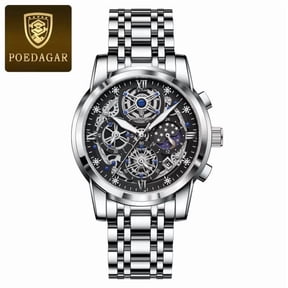 EXPLOJOY Men's Skeleton Quartz Watch – Waterproof, Stainless Steel, Luminous Dial with Date