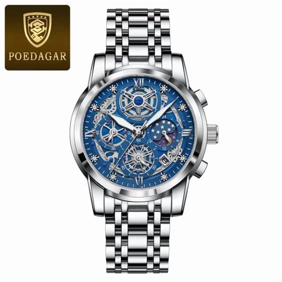 EXPLOJOY Men's Skeleton Quartz Watch – Waterproof, Stainless Steel, Luminous Dial with Date