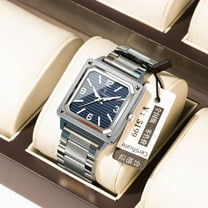 EXPLOJOY Men's Square Quartz Watch – Waterproof, Stainless Steel Band, Luminous Dial, Luxury Design