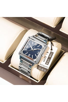 Men's Square Quartz Watch – Waterproof, Stainless Steel Band, Luminous Dial, Luxury Design