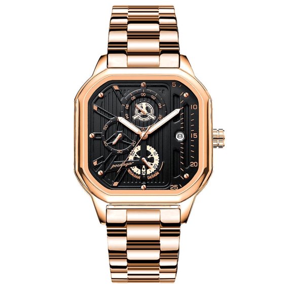 EXPLOJOY Men's Square Quartz Watch – Waterproof Stainless Steel, Luminous Dial, Original Design