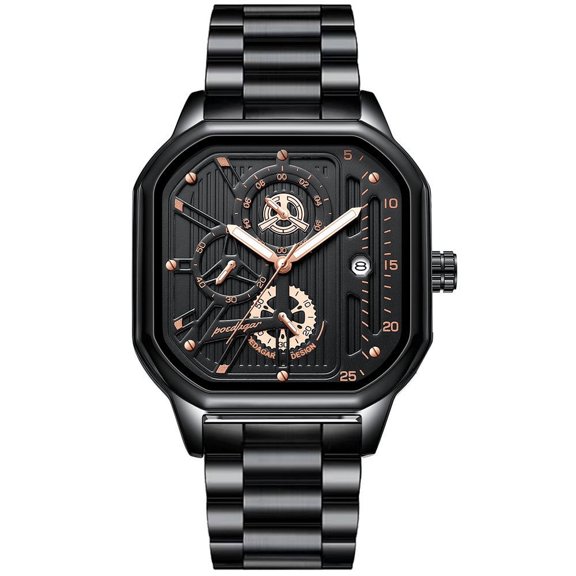EXPLOJOY Men's Square Quartz Watch – Waterproof Stainless Steel, Luminous Dial, Original Design