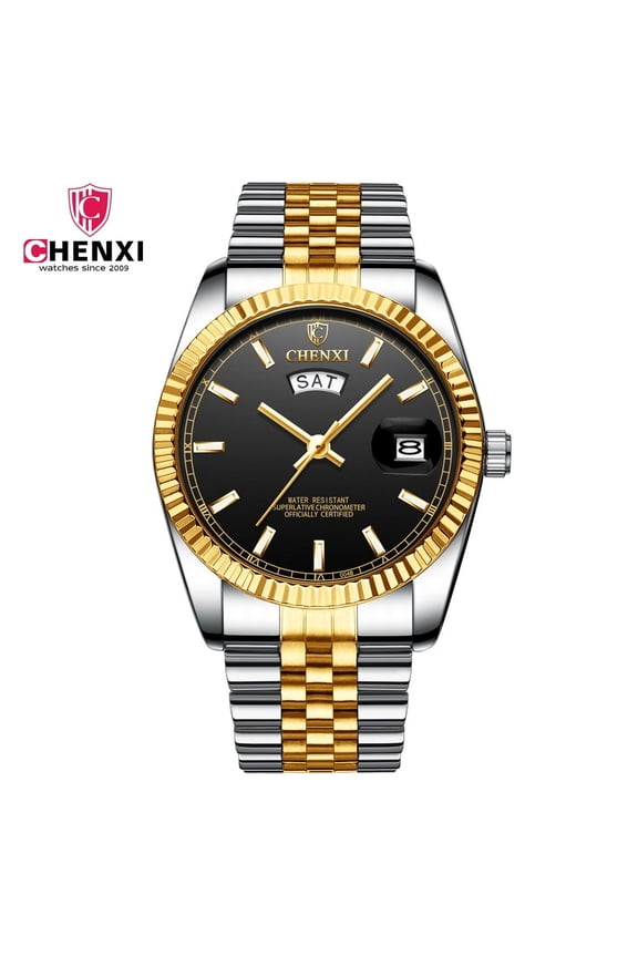 Men's Stainless Steel Quartz Watch – Waterproof Analog Timepiece with Calendar & Luminous Dial