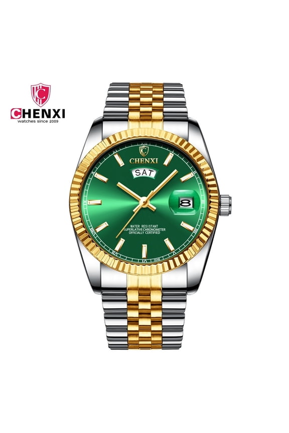 Men's Stainless Steel Quartz Watch – Waterproof Analog Timepiece with Calendar & Luminous Dial