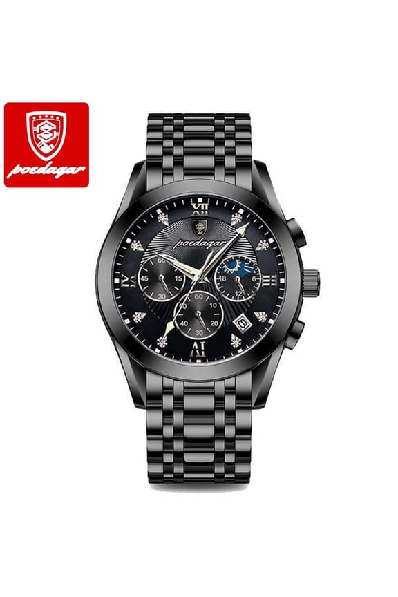 Men's Stainless Steel Quartz Watch – Waterproof, Date Display, Luminous Dial, Classic Business Design