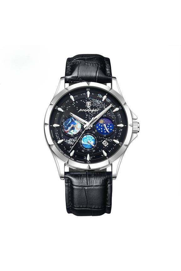 Men's Starry Dial Quartz Watch – Luxury Leather Strap, Luminous Hands, Fashion Business Style