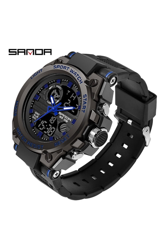 Men's Tactical Military Sport Watch – Dual Display Waterproof Wristwatch with LED, Stopwatch & Quartz Movement