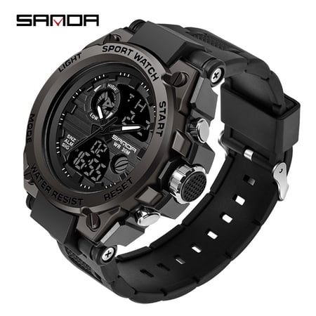 Explojoy Men's Tactical Military Sport Watch – Dual Display Waterproof Wristwatch with LED, Stopwatch & Quartz Movement