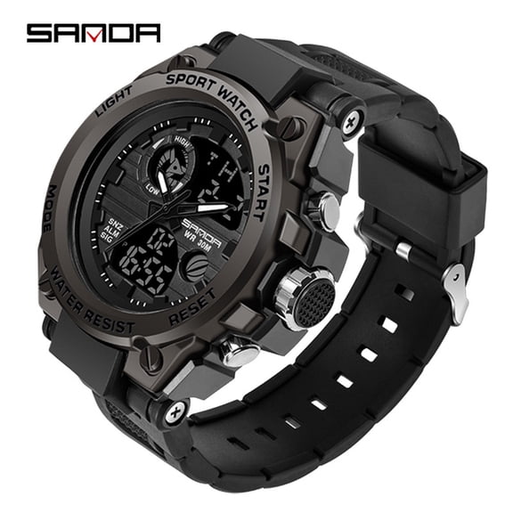 Explojoy Men's Tactical Military Sport Watch – Dual Display Waterproof Wristwatch with LED, Stopwatch & Quartz Movement