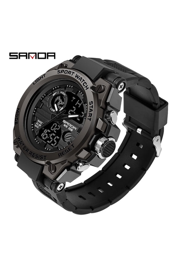 Men's Tactical Military Sport Watch – Dual Display Waterproof Wristwatch with LED, Stopwatch & Quartz Movement
