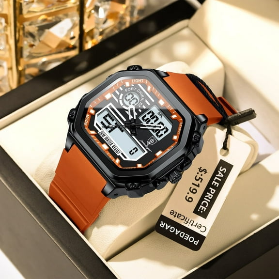 Explojoy Men's Tactical Quartz Watch – Dual Display, Shockproof, LED Backlight, Silicone Band