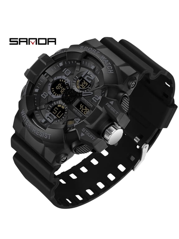 Men's Tactical Sport Watch – Dual Display Military Wristwatch with LED, Alarm, Stopwatch & 50M Waterproof